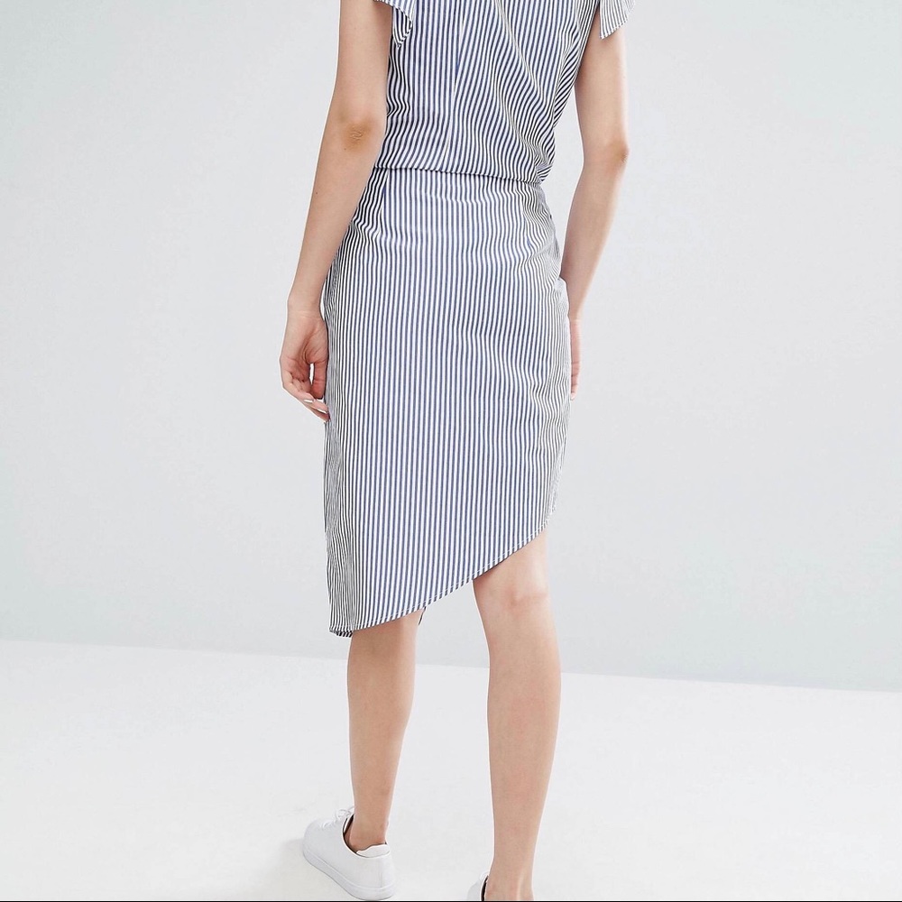 JOA WRAP FRONT HIGH LOW MINI SKIRT IN FINE STRIPE - Picture 3 of 9